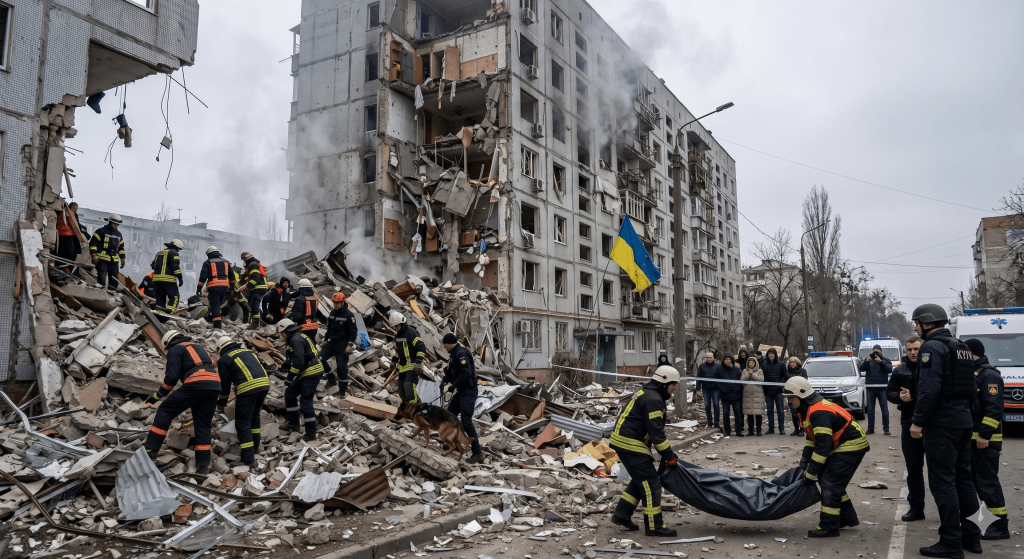 Tragedie la Kiev: Salvatorii scot morți de sub dărâmături după atacuri masive ale Rusiei